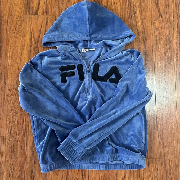 Fila Sweaters - Fila Women's Blue Zip-Up Hoodie with Black Logo